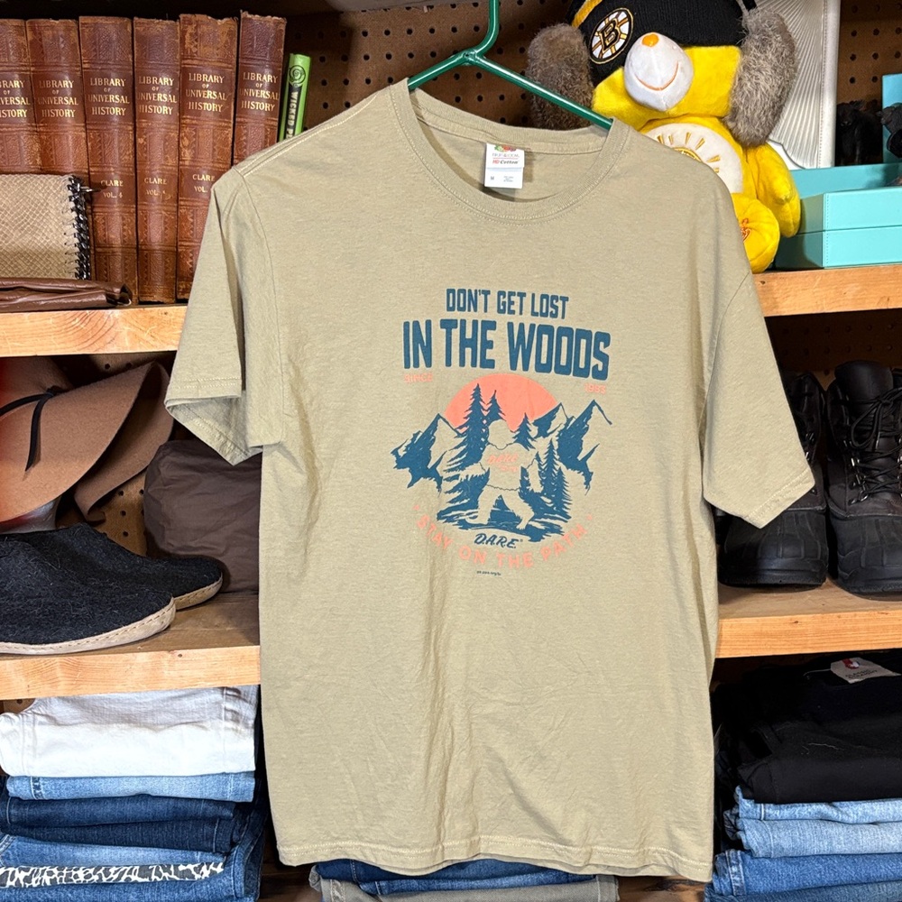 D.A.R.E. Parody Graphic T-Shirt Medium Olive Green Wilderness Hiking Print